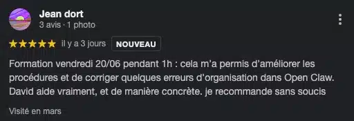 Avis Google Kavyro de Jean dort, 5 étoiles