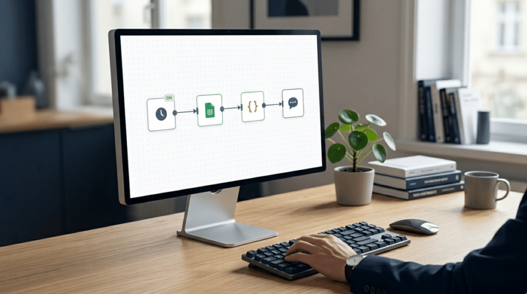 Illustration d’un premier workflow n8n simple avec quelques blocs connectés