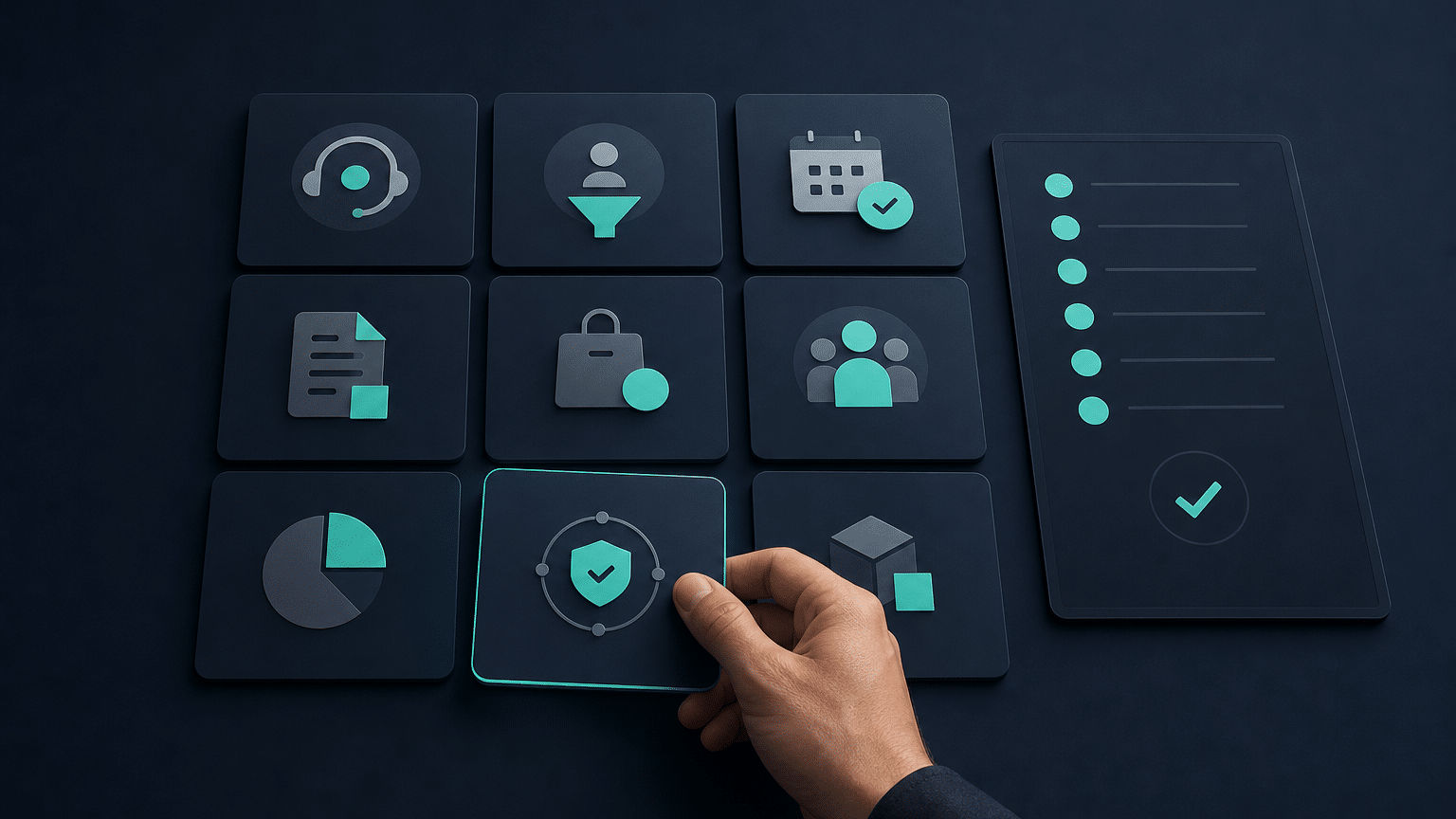Illustration Kavyro montrant des cartes de décision pour choisir des cas d’usage d’agents IA business