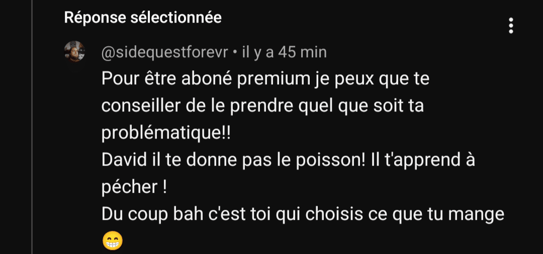Avis Premium Kavyro de @sidequestforevr, réponse sélectionnée