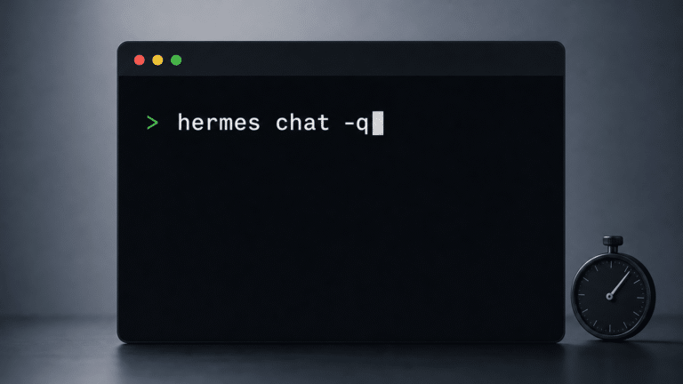 Terminal affichant la commande hermes chat -q pour une tâche ponctuelle unique sans session longue