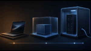 Trois backends terminal Hermes : local (ordinateur), Docker (conteneur), SSH (serveur distant), du moins isolé au plus isolé