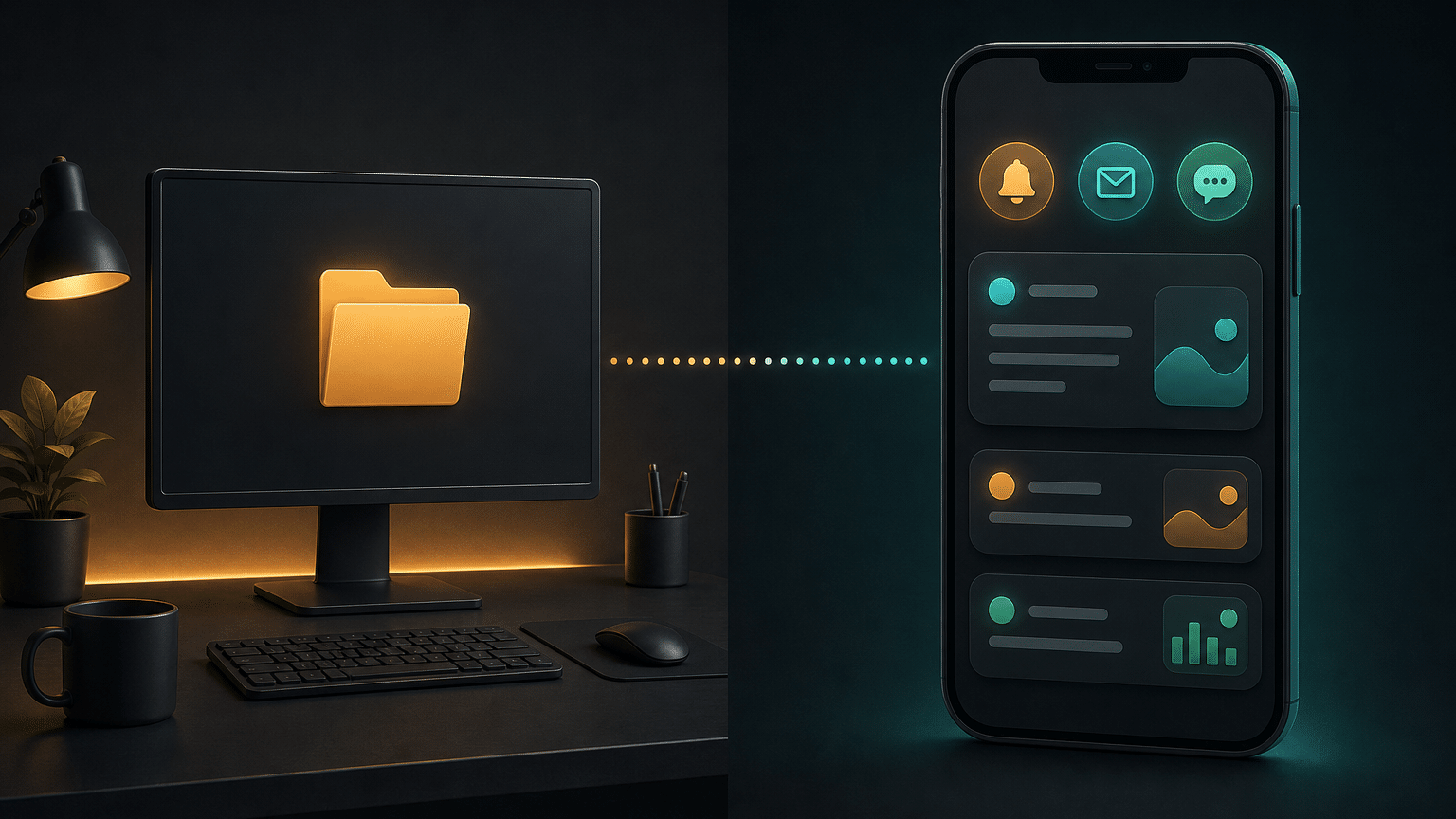 Illustration comparant la sortie locale (fichier sur un écran) et la sortie messagerie (notifications Telegram, Discord, Slack sur un téléphone), reliées par une flèche de décision.