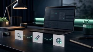 Illustration éditoriale pour l’article Workflow multi-étapes avec Hermes Agent : enchaîner sans casser